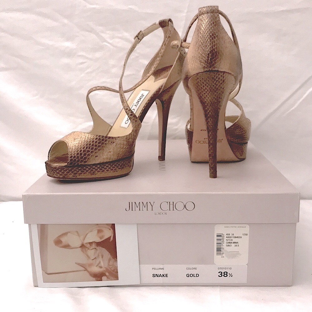 Jimmy Choo: 38 1/2 EU Snake/Gold - Picture 3 of 11